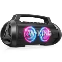 Produktbild: W-KING Bluetooth Lautsprecher, 120W Peak Stereo Sound, Musikbox mit BassUp, DSP, EQ, IPX6 Wasserdicht, LED-Licht, 42h Akku, MIC-in, Powerbank, Groß Bluetooth Party Boxen für Draußen, Camping, Garten
