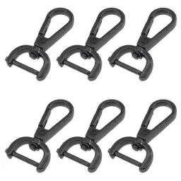 Produktbild: WKRTDY Karabinerhaken mit Drehgelenk, 6er Set - Für Taschen, Geldbörsen, Lederhandtaschen und DIY, mit D-Ringen zum Befestigen von Schlüsseln und als Umhängetaschenanhänger, hochwertiger, Schwarz