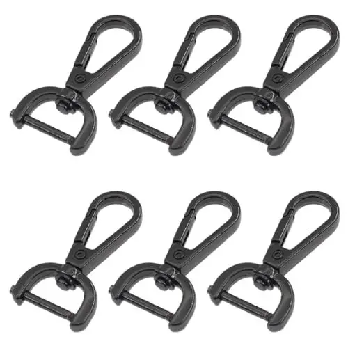 Produktbild: WKRTDY Karabinerhaken mit Drehgelenk, 6er Set - Für Taschen, Geldbörsen, Lederhandtaschen und DIY, mit D-Ringen zum Befestigen von Schlüsseln und als Umhängetaschenanhänger, hochwertiger, Schwarz