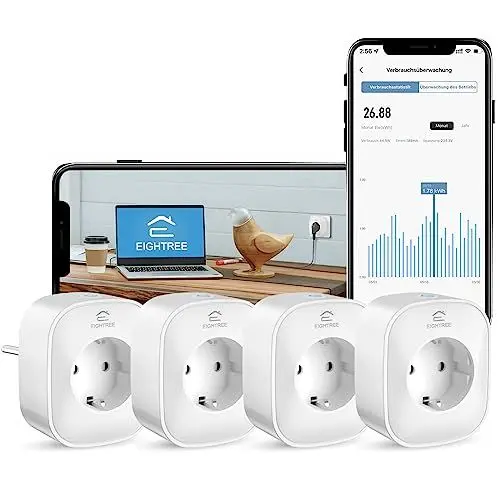 Produktbild: Wlan Smart Steckdose mit Strommessung, Alexa Steckdose, Smart Home WiFi Steckdose, Alexa Zubehör, Zeitplan, Fernzugriff, Funktioniert mit Alexa, Google Home, SmartThings, Nur 2,4-G-WLAN, 16A