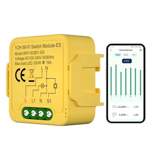 Produktbild: Wlan Smart Switch mit Strommessung Funktioniert, 1 Kanal 16 A. Kein Hub nötig,Steuerung Aller angeschlossenen Geräte über die VnSync APP. Kompatibel mit Alexa & Google Home.