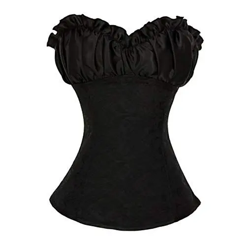 Produktbild: WLFFW Corsage Damen mit Strapse Korsett Shirt (EUR(38-40) XL, Schwarz)