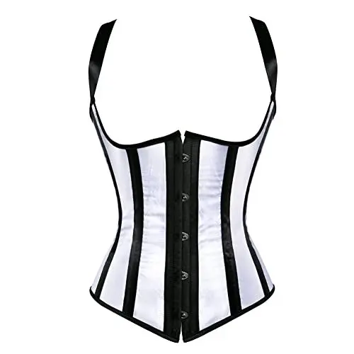 Produktbild: WLFFW Corsage Steampunk Unterbrust Streifen Korsett Damen (EUR(44-46) 4XL, Weiß)