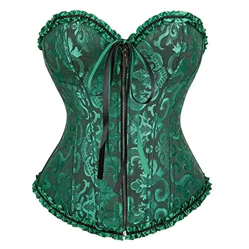 Produktbild: WLFFW Corsage mit Reißverschluss Korsage Damen (EUR(46-48) 5XL, Schwarz Grün)