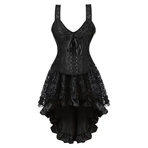 Produktbild: WLFFW Corsage mit Rock Damen Piraten Korsett mit Strapse (EUR(50-52) 7XL, Schwarz)