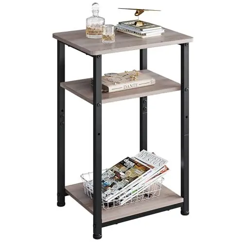 Produktbild: WLIVE Beistelltisch, Kleiner Tisch 3 Ablagen, Zeitschriftenhalter, Couchtisch klein für Wohnzimmer, Schlafzimmer,37T x 31B x 56H cm (1, Eiche, 37Tx31B)