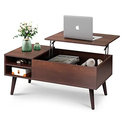 Produktbild: WLIVE Couchtisch Höhenverstellbar, Wohnzimmertisch mit Verstecktem Fach und Verstellbarem Regal, Kaffeetisch für Wohnzimmer, Büro, Braune Eiche