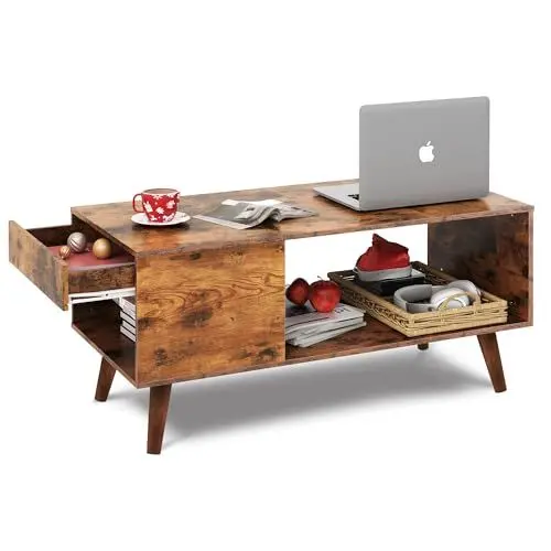 Produktbild: WLIVE Couchtisch Holz, Wohnzimmertisch mit Schubladen und Aufbewahrung,Wohnzimmer Tisch für Couch, Sofatisch für Schlafzimmer, Homeoffice, Rustikales Braun