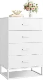 Produktbild: WLIVE Holz kommode für Schlafzimmer mit 4 Schubladen, Nachttisch, Kommode, hohe Kommode mit Schubladen und stabilem Metallrahmen für Flur, Wohnzimmer, Schrank, weiß