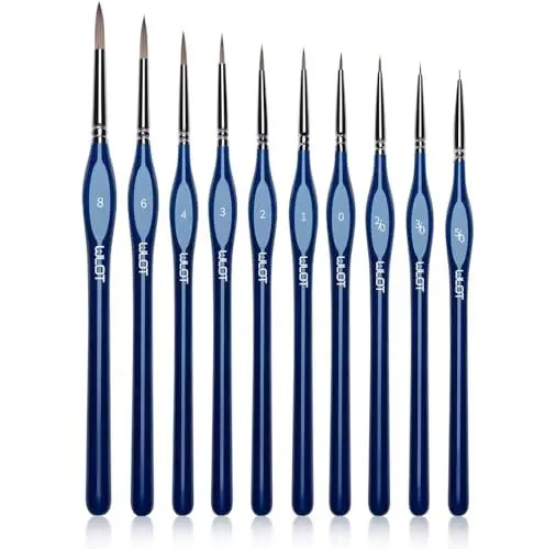 Produktbild: Pinselset Malen – Feine Detail Pinsel für Acryl Aquarell Modellbau,10 Stück Malpinsel Set für Künstler | ideal für Acrylfarben Wasserfarben Miniaturen und Nageldesign. Blau