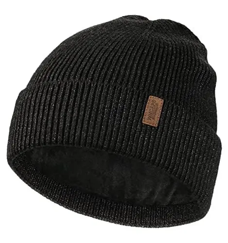 Produktbild: Wmcaps Beanie Mütze, Herren Winter Warme Unisex Wintermütze Strickmütze Dehnbare Weiche Wollmütze mit Bündchen und Dickem Warmem Futter Geschenk für Freundin männer Frauen (Dunkelgrau)