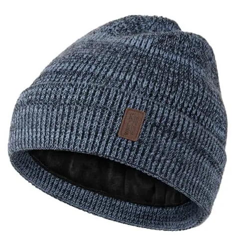 Produktbild: Wmcaps Beanie Mütze, Herren Winter Warme Unisex Wintermütze Strickmütze Dehnbare Weiche Wollmütze mit Bündchen und Dickem Warmem Futter Geschenke für Freundin männer Frauen, Blau/Schwarz
