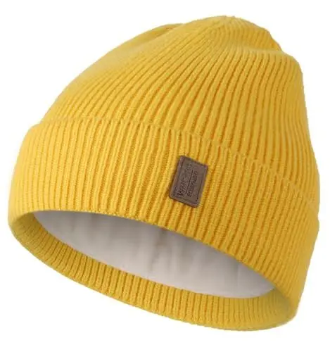 Produktbild: Wmcaps Beanie Mütze, Herren Winter Warme Unisex Wintermütze Strickmütze Dehnbare Weiche Wollmütze mit Bündchen und Dickem Warmem Futter Geschenke für Freundin männer Frauen, Ingwergelb