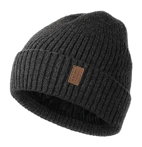Produktbild: Wmcaps Mütze Herren Winter, Thermo Strickmützen für Herren, Warme Fleece Laufmütze Beanie Damen Herrenmütze Winter, Winddichte Wintermütze Männer Unisex-Mütze (Dunkelgrau)