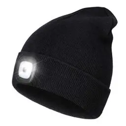 Produktbild: Wmcaps Mütze mit Led Licht, Wiederaufladbare USB Freisprech Stirnlampe Strickmütze Wintermütze Warme Mütze Kappe Scheinwerferkappe zum Camping Joggen Geschenke für Männer Frauen, Schwarz