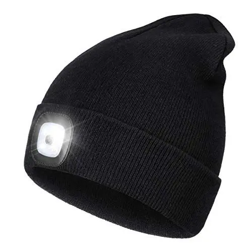 Produktbild: Wmcaps Mütze mit Led Licht, Wiederaufladbare USB Freisprech Stirnlampe Strickmütze Wintermütze Warme Mütze Kappe Scheinwerferkappe zum Camping Joggen Geschenke für Männer Frauen, Schwarz