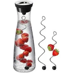 Produktbild: WMF Basic Wasserkaraffe Set 3-teilig, Karaffe 1l mit 2 Fruchtspieße verschiedene Größen, Glaskaraffe mit Deckel, Silikondeckel, CloseUp-Verschluss