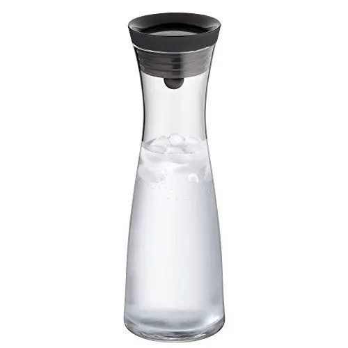 Produktbild: WMF Basic Wasserkaraffe aus Glas, 1 Liter, Glaskaraffe mit Deckel, Silikondeckel, CloseUp-Verschluss, Wasserkaraffe mit Deckel schwarz