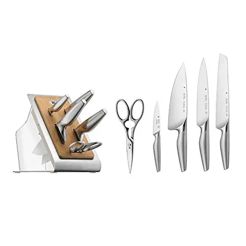 Produktbild: WMF Chef's Edition Messerblock mit Messerset 6teilig, Made in Germany, 4 Messer geschmiedet, Schere, Bambus-Block, Kunststoff, Performance Cut