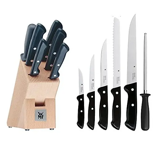 Produktbild: WMF Classic Line Messerblock mit Messerset 7-teilig, bestückt, 5 Messer, Wetzstahl, Buchenholz-Block, Spezialklingenstahl, schwarz