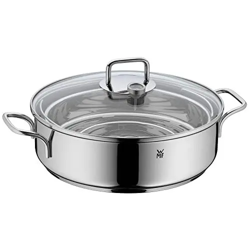 Produktbild: WMF Dampfgarer, Bräter mit Deckel backofengeeignet 5l, Induktion, Glasdeckel, Garthermometer, Garblech, Cromargan Edelstahl