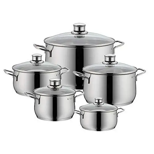 Produktbild: WMF Diadem Plus Topfset Induktion 5-teilig, Kochtopf Set mit Glasdeckel, Cromargan Edelstahl poliert, Induktions Töpfe Set unbeschichtet