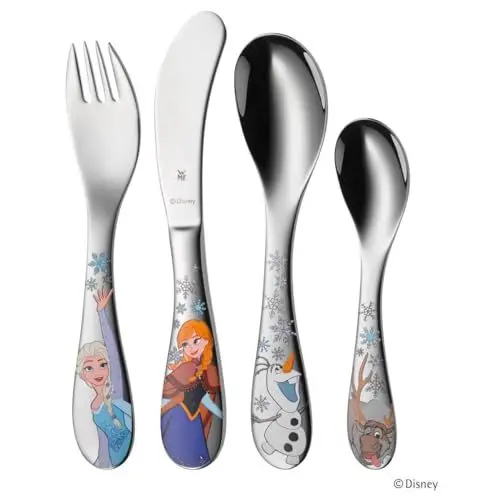 Produktbild: WMF Disney Frozen Kinderbesteck Set 4-teilig, Kinderbesteck Edelstahl, Eiskönigin ELSA & Anna, Besteck Kinder ab 3 Jahre, Cromargan poliert