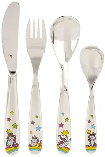 Produktbild: WMF Einhorn Kinderbesteck Set 4-teilig, Kinderbesteck Edelstahl, Besteck Kinder 3-9 Jahre, Cromargan poliert, spülmaschinengeeignet