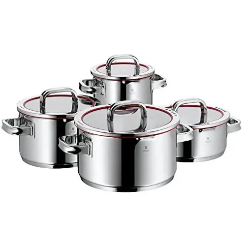 Produktbild: WMF Function 4 Topfset Induktion 4-teilig, Cromargan Edelstahl poliert, Glasdeckel mit 4 Abgießfunktionen, Induktionstöpfe, Innenskalierung
