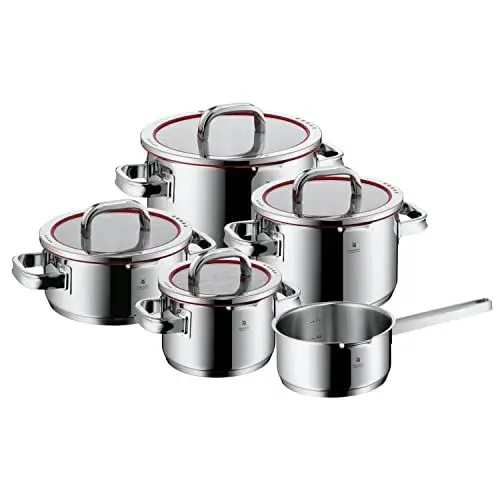 Produktbild: WMF Function 4 Topfset Induktion 5-teilig, Glasdeckel mit 4 Abgießfunktionen, Cromargan Edelstahl poliert, Induktions Töpfe Set, Innenskalierung