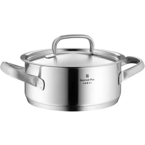 Produktbild: WMF Gourmet Plus Kochtopf groß 24cm, Metalldeckel mit Dampföffnung, Bratentopf Induktion 4,1l, Cromargan Edelstahl mattiert, Innenskalierung