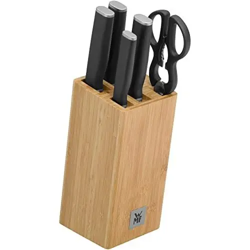 Produktbild: WMF Kineo Messerblock mit Messerset 6teilig, Made in Germany, 4 Messer, Küchenschere, Bambus-Block, Performance Cut, Spezialklingenstahl