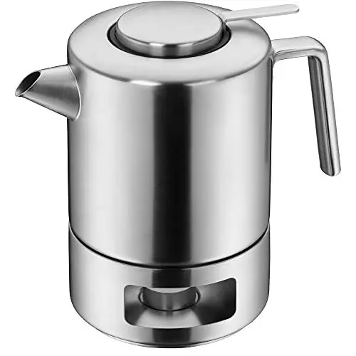 Produktbild: WMF Kult Teekanne mit Stoevchen 3-teilig, Teekanne 1,2l, Siebeinsatz, Stövchen, Cromargan Edelstahl mattiert, für Heiß- und Kaltgetränke, 1,2 L, 06.3122.6030