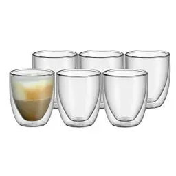 Produktbild: WMF Kult doppelwandige Cappuccino Gläser Set 6-teilig, doppelwandige Gläser 250ml, Schwebeeffekt, Thermogläser, hitzebeständiges Teeglas, Kaffeeglas