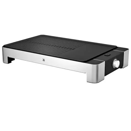 Produktbild: WMF Lono Tischgrill flach & gerippt, Elekrogrill mit variabler Temperatureinstellung, 2300 W, edelstahl matt, Grillplatte elektrisch glatt