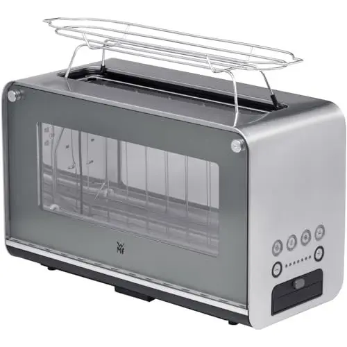 Produktbild: WMF Lono Toaster Glas mit Brötchenaufsatz, 2 Scheiben, XXL, motorisierte Toastaufnahme, Aufwärm-Funktion, 7 Bräunungsstufen, Toaster edelstahl matt