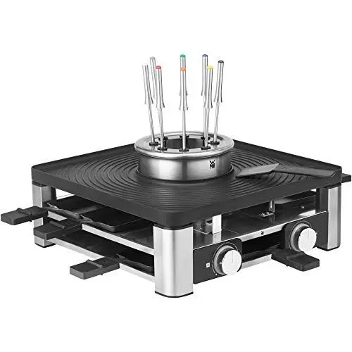 Produktbild: WMF Lumero 3in1 Gourmet Station für 8 Personen, Raclette Fondue Kombi, elektrisch, Temperaturregulierung, Beleuchtung, 1800 Watt, platzsparend, edelstahl matt