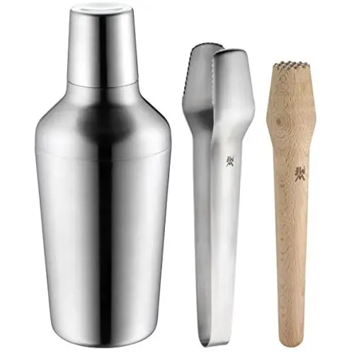 Produktbild: WMF Matroschka Cocktail Set 5-teilig, Barkeeper Set mit Edelstahl Cocktail Shaker 700ml, cl Messbecher, Cocktail Sieb, Eiszange und Stößel, ineinander verstaubar