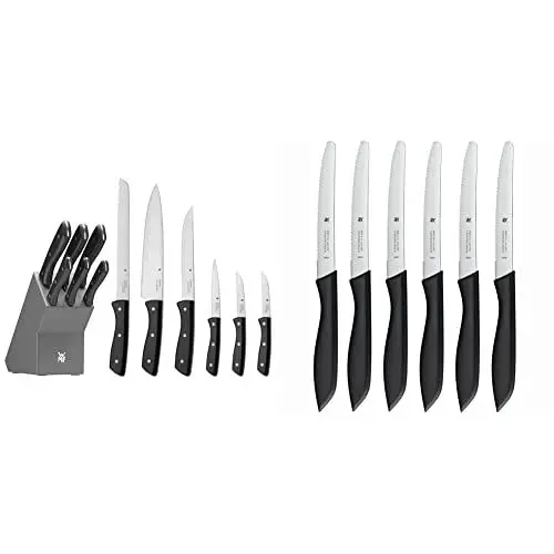 Produktbild: WMF Messerblock mit Messerset 7-teilig & Classic Line Frühstücksmesser Set 6-teilig, 23 cm, Brötchenmesser Wellenschliff, Brotzeitmesser, Spezialklingenstahl, Kunststoffgriff, schwarz