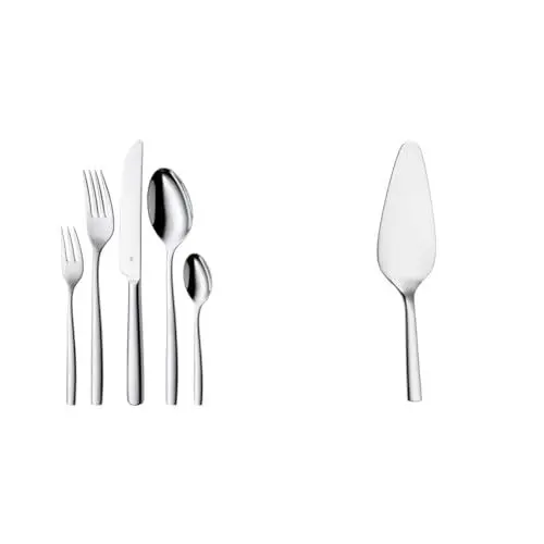 Produktbild: WMF Palma Besteck Set 12 Personen & Nuova Kuchenheber Tortenheber Edelstahl 23 cm, Cromargan Edelstahl poliert, Tortenschaufel ideal auch als Lasagneheber, Pizzaheber, spülmaschinengeeignet