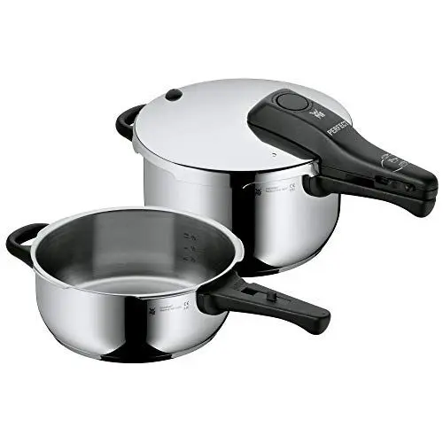 Produktbild: WMF Perfect Schnellkochtopf Set Induktion 2-teilig, Dampfkochtopf 4,5l + 3l, Cromargan Edelstahl poliert, 2 Kochstufen, Einhand-Kochstufenregler