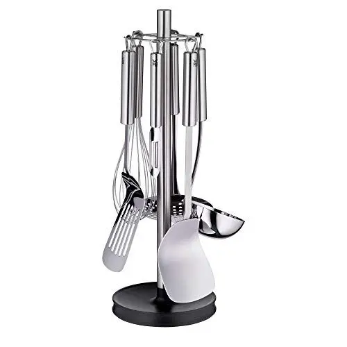 Produktbild: WMF Profi Plus Küchenhelfer Set Edelstahl 7-teilig, Küchenbesteck, Ständer mit 6 Helfern, Schöpflöffel, Schaumlöffel, Wokwender, Wender, Schneebesen, Gemüseschäler, Cromargan Edelstahl, spülmaschinengeeignet