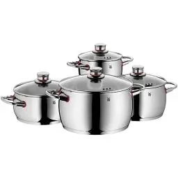 Produktbild: WMF Quality One Topfset Induktion 4-teilig, Kochtopf Set mit Glasdeckel, Cromargan Edelstahl poliert, Induktions Töpfe Set unbeschichtet, Dampföffnung