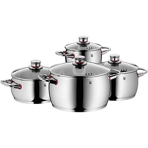 Produktbild: WMF Quality One Topfset Induktion 4-teilig, Kochtopf Set mit Glasdeckel, Cromargan Edelstahl poliert, Induktions Töpfe Set unbeschichtet, Dampföffnung