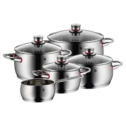 Produktbild: WMF Quality One Topfset Induktion 5-teilig, Kochtopf Set mit Glasdeckel, Cromargan Edelstahl poliert, Induktions Töpfe Set unbeschichtet, Dampföffnung