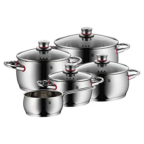 Produktbild: WMF Quality One Topfset Induktion 5-teilig, Kochtopf Set mit Glasdeckel, Cromargan Edelstahl poliert, Induktions Töpfe Set unbeschichtet, Dampföffnung