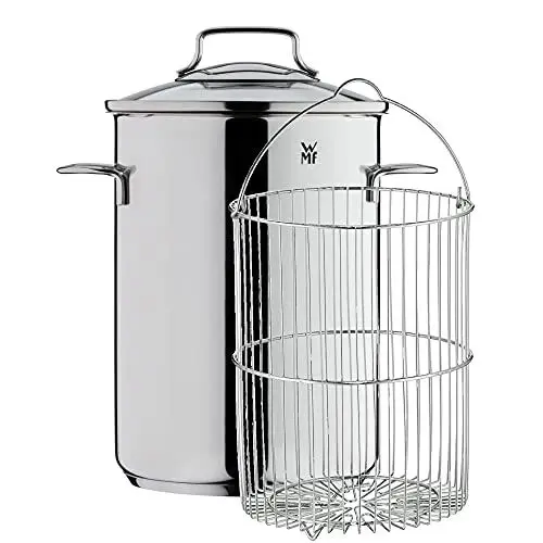 Produktbild: WMF Spargeltopf hoch mit Glasdeckel 16cm, Spargeltopf Induktion, Dampfgarer 5l, Cromargan Edelstahl poliert, Topf Induktion mit Siebeinsatz, geeignet für Pasta, Spaghetti, Gemüse