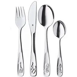 Produktbild: WMF Tiere Kinderbesteck Set Set 4-teilig, Kinderbesteck Edelstahl, Besteck Kinder ab 3 Jahre, Cromargan poliert, Universalverpackung