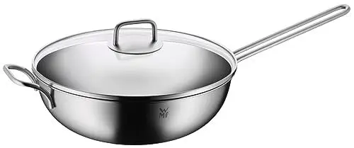 Produktbild: WMF Wok Induktion 30 cm, Wok mit Glasdeckel, Cromargan Edelstahl poliert, unbeschichtet, backofengeeignet