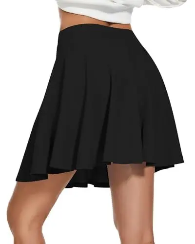 Produktbild: WNEEDU Damen Basic Solid Vielseitige Dehnbaren Casual Mini Skater Rock(Schwarz M)